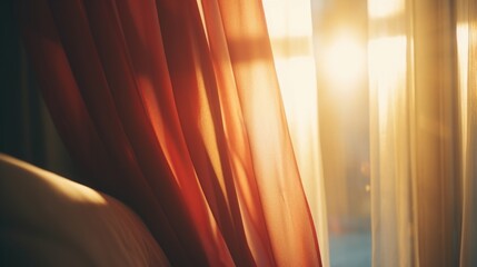 Poster - Sunlight filters through the curtains, illuminating the room. Perfect for showcasing natural light in interior design or home decor projects