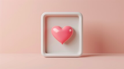 Poster - A pink heart is displayed in a white frame against a pink background. This versatile image can be used to express love, affection, or romance in various projects