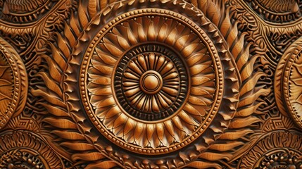 Poster - Close-up view of a wooden wall with intricate carvings. Suitable for interior design projects or as a background texture for websites or printed materials