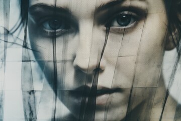 Poster - Close up of a woman's face with a blurry background. Suitable for various uses
