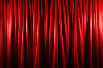 Poster - A vibrant red curtain with a beam of light illuminating it. Suitable for theatrical, dramatic, or artistic concepts