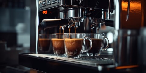 Poster - Close-up shot of coffee being poured into cups. Perfect for coffee shop menus or coffee-related articles