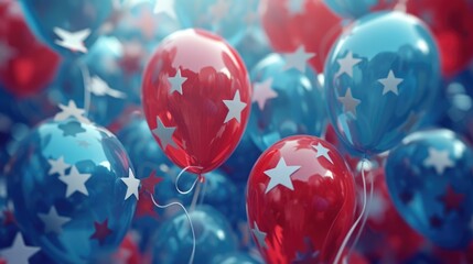 Poster - Colorful bunch of red, white, and blue balloons. Perfect for patriotic celebrations or festive events.