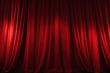 Poster - A red stage curtain with a spotlight shining through. Perfect for theater, performance, and entertainment-related projects