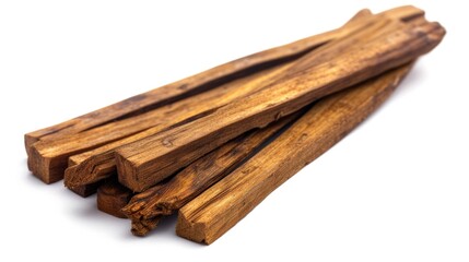 Poster - A pile of wood sticks on a white surface. Perfect for backgrounds or DIY projects