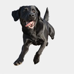 Poster - A black dog caught mid-air while jumping
