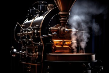Poster - A steam engine releasing steam. Suitable for industrial or historical projects