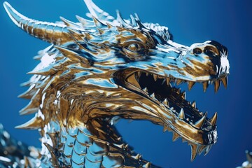 Aufkleber - A detailed close up of a dragon statue. Perfect for fantasy-themed designs or as a symbol of strength and power.
