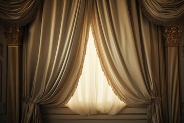 Poster - A window with a curtain and a chair in front of it. Suitable for home decor or interior design projects