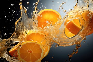 Aufkleber - Oranges falling into the water with a splash. Suitable for food photography and refreshing summer concepts