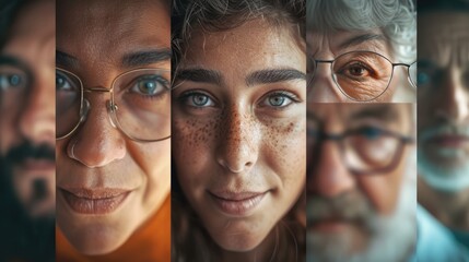 Poster - A collage of individuals showcasing a range of facial expressions. This versatile image can be used to convey emotions, diversity, psychology, communication, and more