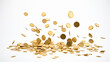 Gold coins falling or flying with white background