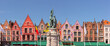 Panorama of typical Flemish colored houses on Market Square in center of Bruges, Belgium