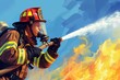 © GHArtwork - fireman in action trying to extinguish fire with a water hose