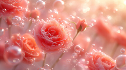 Wall Mural - Roses in air bubbles, concept, fragrant and fresh.