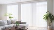 © Anzhela - There are white roller blinds on the windows in the living room. The room has indoor plants and a light sofa