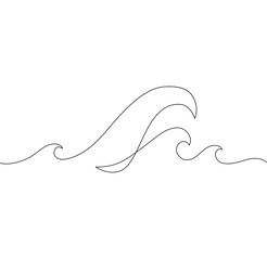 Wall Mural - Sea waves one line drawing art. Abstract wave continuous line.