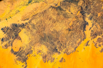 Wall Mural - the beauty of a desert area, yemen. digital enhancement of an image by nasa
