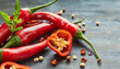 Chili peppers in bunches, chopped chili pepper, chili pepper seeds, 3d illustration