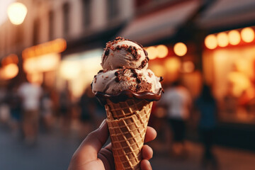 Wall Mural - Hand holding chocolate ice cream cone