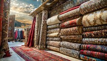 Many Carptes  Beautiful Eastern Handmade Carpets The Folded Carpets Carpet Shop With Many Wool Persian Carpets With Colorful Geometr