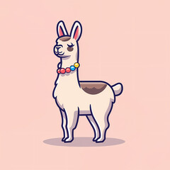 Wall Mural - Whimsical symbol of a vector gentle llama in a flat design, cute and charming.