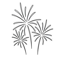 Wall Mural - Fireworks explosion of fun party line icon. Thin black outline silhouette of fire and sparks trails, festive firework sparkles and burst monochrome icon, happy birthday element vector illustration