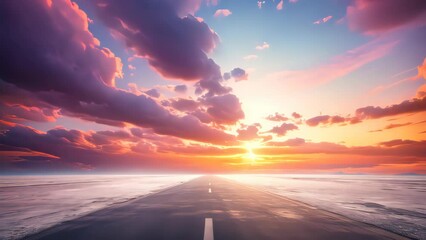 Wall Mural - empty road with beautiful sunset sky abstract background. travel vacation and freedom concept. gener