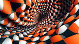 Fototapeta Perspektywa 3d - A distorted vector checkered seamless pattern. A cool twisted grid.