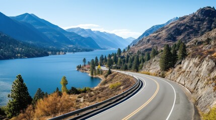 Mountains lake highway with beautiful views