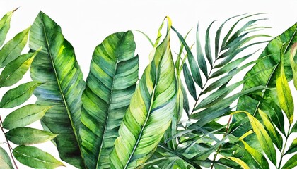 Wall Mural - modern watercolor green tropical leaves clip art botanical illustration elegant watercolor illustration green tropical leaves isolated transparent background png