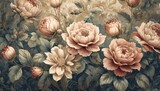 Fototapeta Kwiaty - beautiful fantasy vintage wallpaper botanical flower bunch vintage motif for floral print digital background
