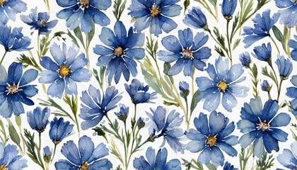 Wall Mural - watercolor vintage tiny blue wildflowers seamless pattern botanical floral ditsy texture on white