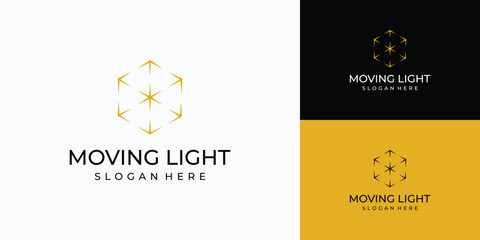 Poster - vector logo design, illustration of a beam of light with arrows in all directions forming a hexagon.
