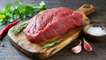 Wall Mural - raw beef piece for cooking on a cutting wooden board