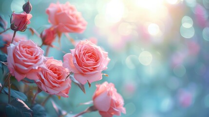 Wall Mural - A soft-focus background with blurred roses, portraying the timeless beauty of love