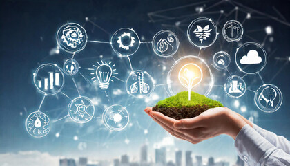 Wall Mural - hand holding green background with campaign to save energy and plant a tree. it is a concept that sh