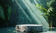 © Jam - Concrete podium nestled amidst a natural green environment, creating a captivating scene for showcasing merchandise