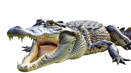 Wall Mural - Large Crocodile open mouth isolated on white background.