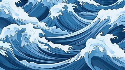 Wall Mural - Seamless pattern background of beautiful blue ocean waves