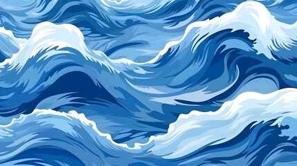 Wall Mural - Seamless pattern background of beautiful blue ocean waves