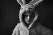 Innocence radiates from the eyes of a toddler dressed as a cuddly rabbit, the soft costume embracing their small frame as they engage in pretend play. Easter bunny