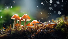 Mushrooms After Rain In The Forest