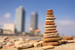 Stack of balancing stones on beach in barcelona