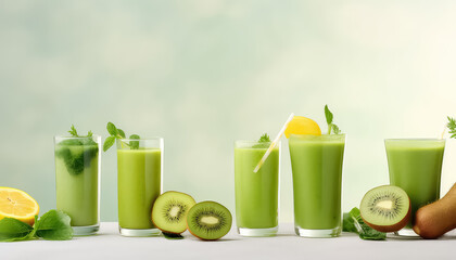 Kiwi and green grass smoothie and juice in a glass beaker