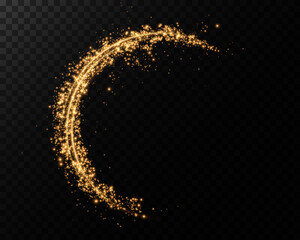 Leinwandbilder - Abstract light lines of motion and speed with golden colored sparks. Light everyday glowing effect. semicircular wave, curve light track swirl, optical fiber incandescent png. 