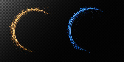Leinwandbilder - Abstract light lines of motion and speed with gold, blue and white colored sparks. Light everyday glowing effect. semicircular wave, curve light track swirl, optical fiber incandescent png. 