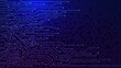 Blue circuit board technology futuristic. Abstract Scifi PCB trace data transfer. Digital communication and network connection concept background.