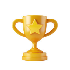 Icon of a Yellow Trophy with a Star: Simple 3D Cartoon Render, Isolated on Transparent Background, PNG