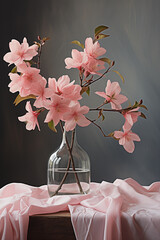 Wall Mural - a vase with pink flowers on dark background